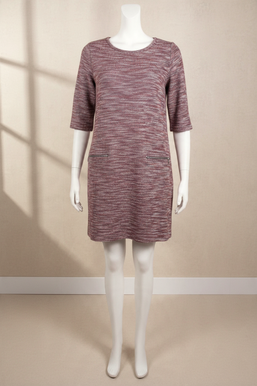 Robe mi-longue Frippindealz Cyrillus en mélange bordeaux, noir et blanc avec manches trois-quarts et poches zippées