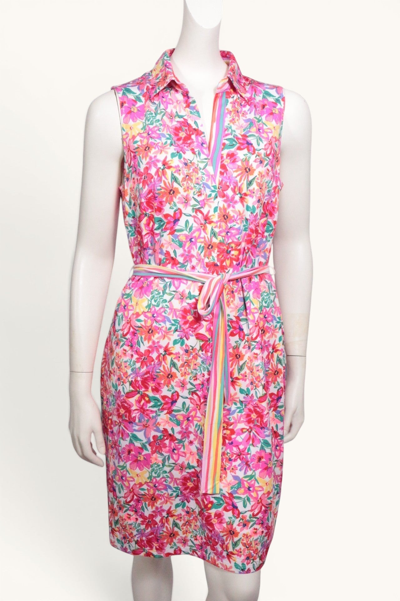 Robe mi-longue Frippindealz K design en polyester rouge et multicolore avec imprimé floral et col chemise