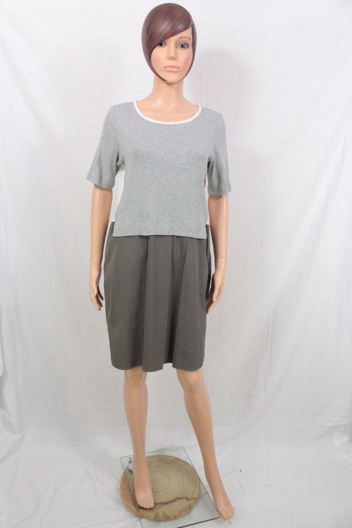 Robe Rosso 35 Frippindealz bicolore gris et blanc en coton et polyamide, coupe décontractée, longueur genou