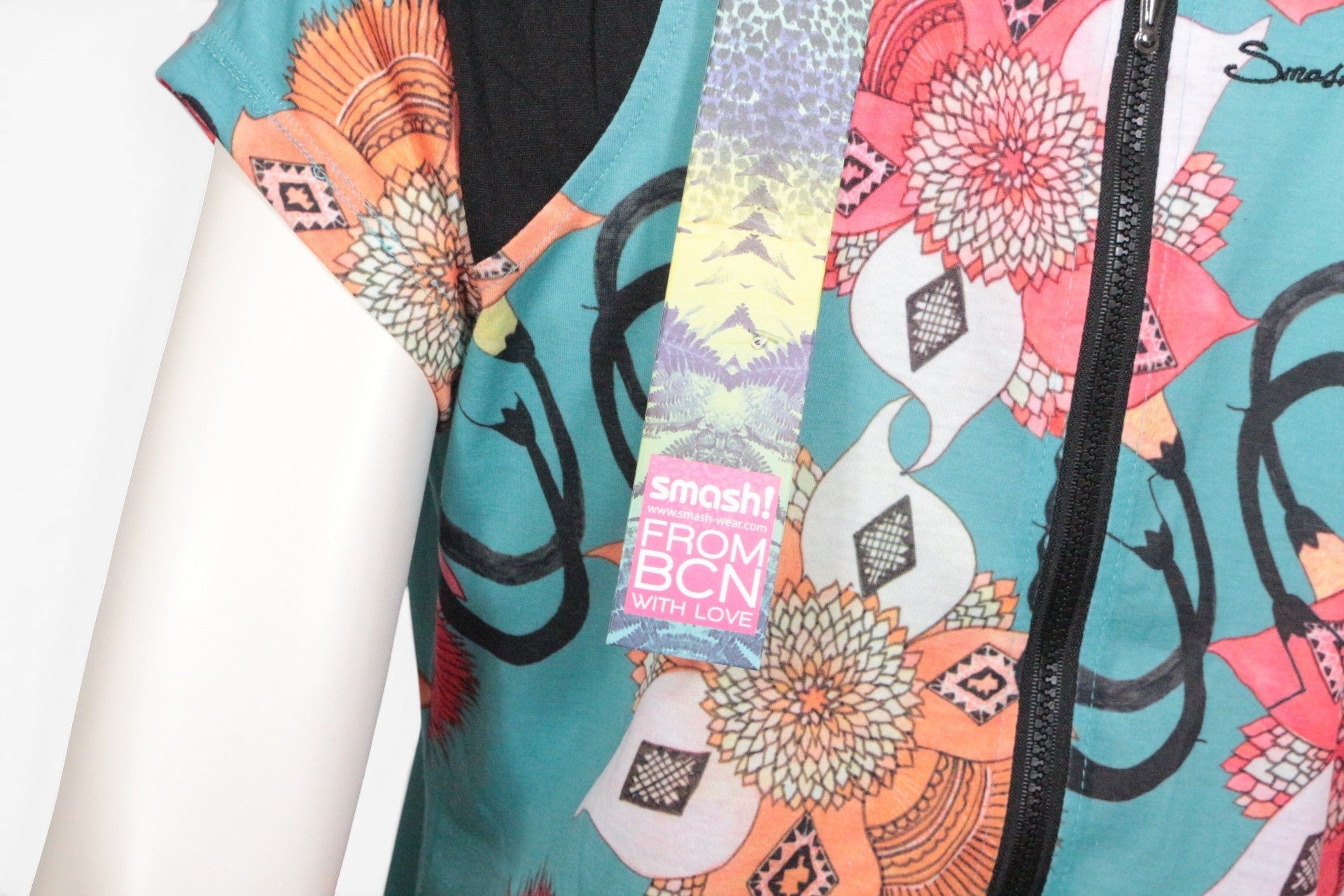 Robe Smash Frippindealz multicolore en polyester avec motif floral éclatant et fermeture éclair, neuve avec étiquette