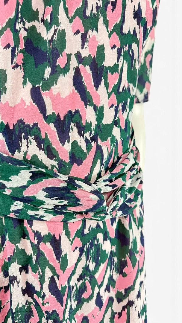 Robe en soie Frippindealz Whistles à imprimé abstrait multicolore avec détail drapé croisé à la taille