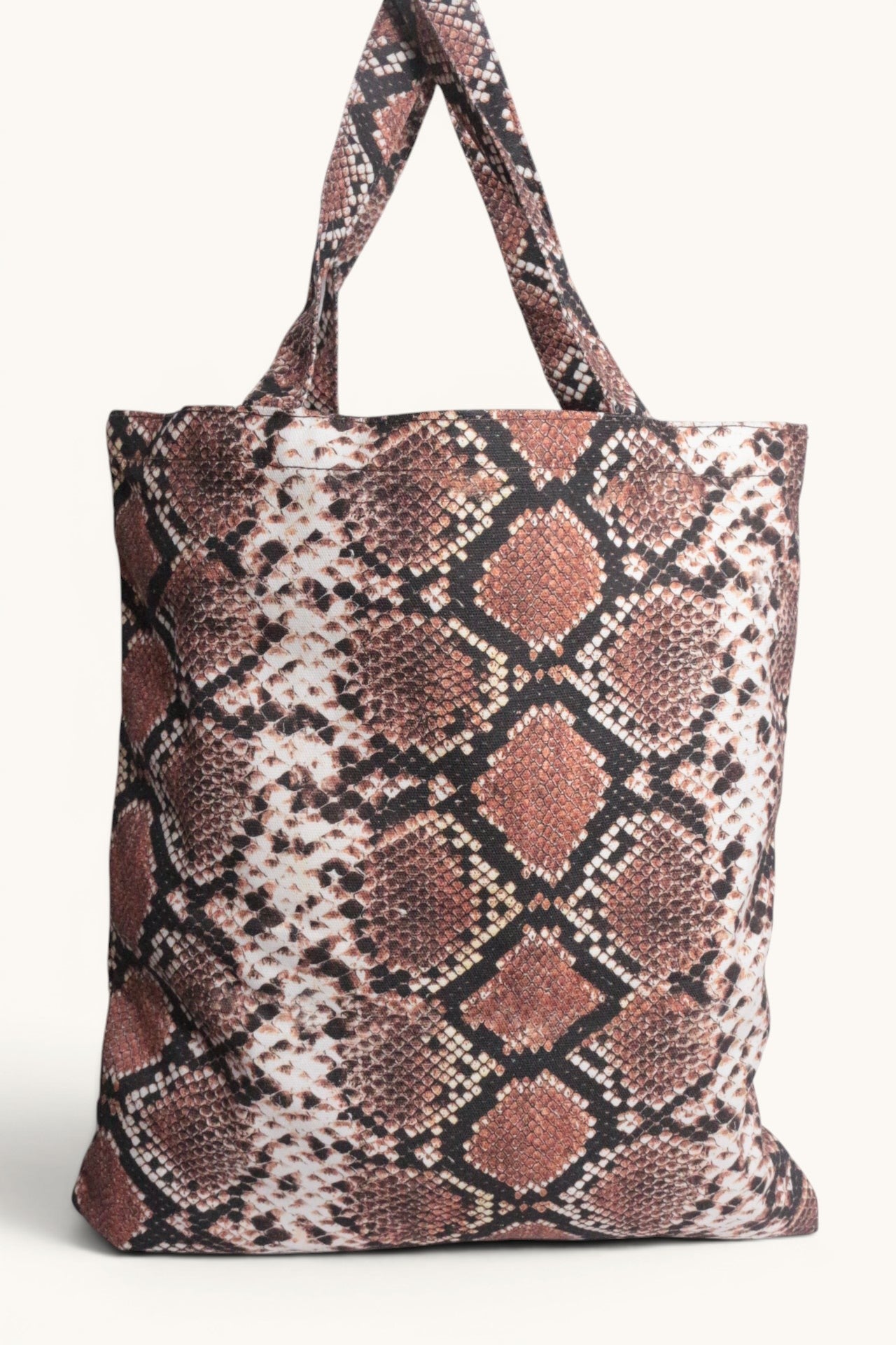 Frippindealz Sac fourre-tout en coton beige avec imprimé serpent, neuf avec étiquette.