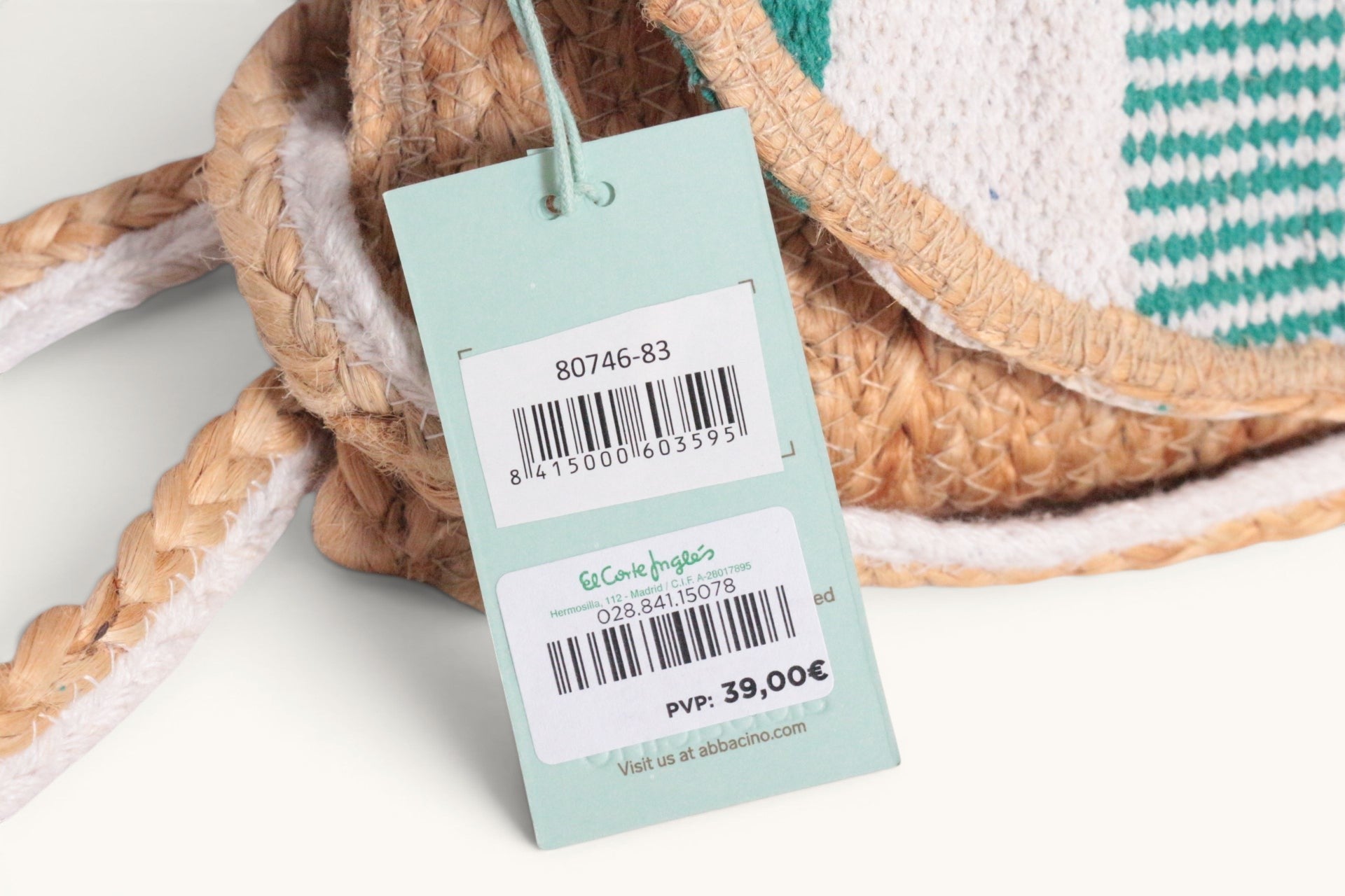 Sac bandoulière Abbacino en jute naturel avec rayures vertes et blanches. Idéal pour l'été.