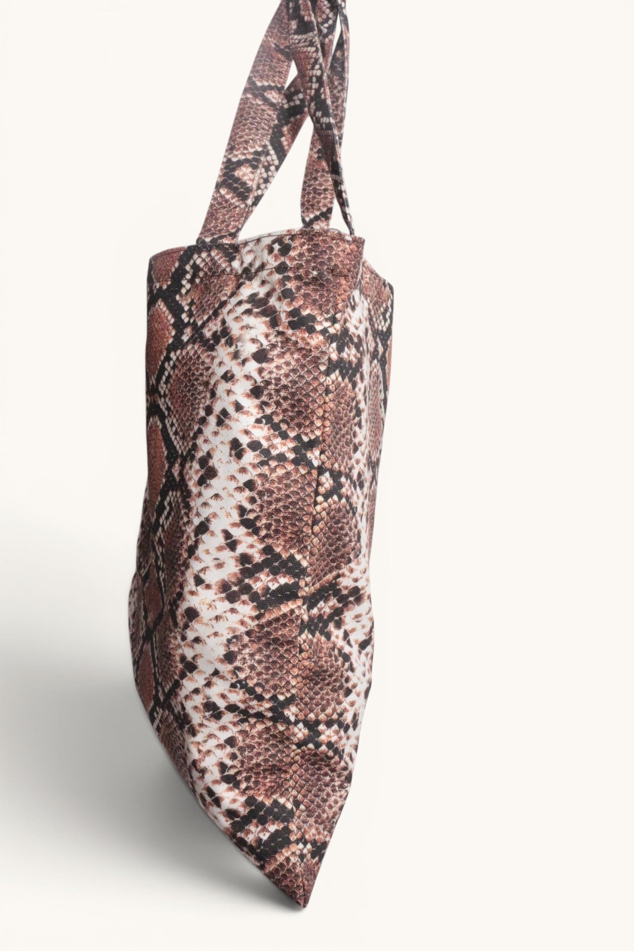 Frippindealz Sac fourre-tout Toteism en coton beige avec imprimé serpent, neuf avec étiquette.