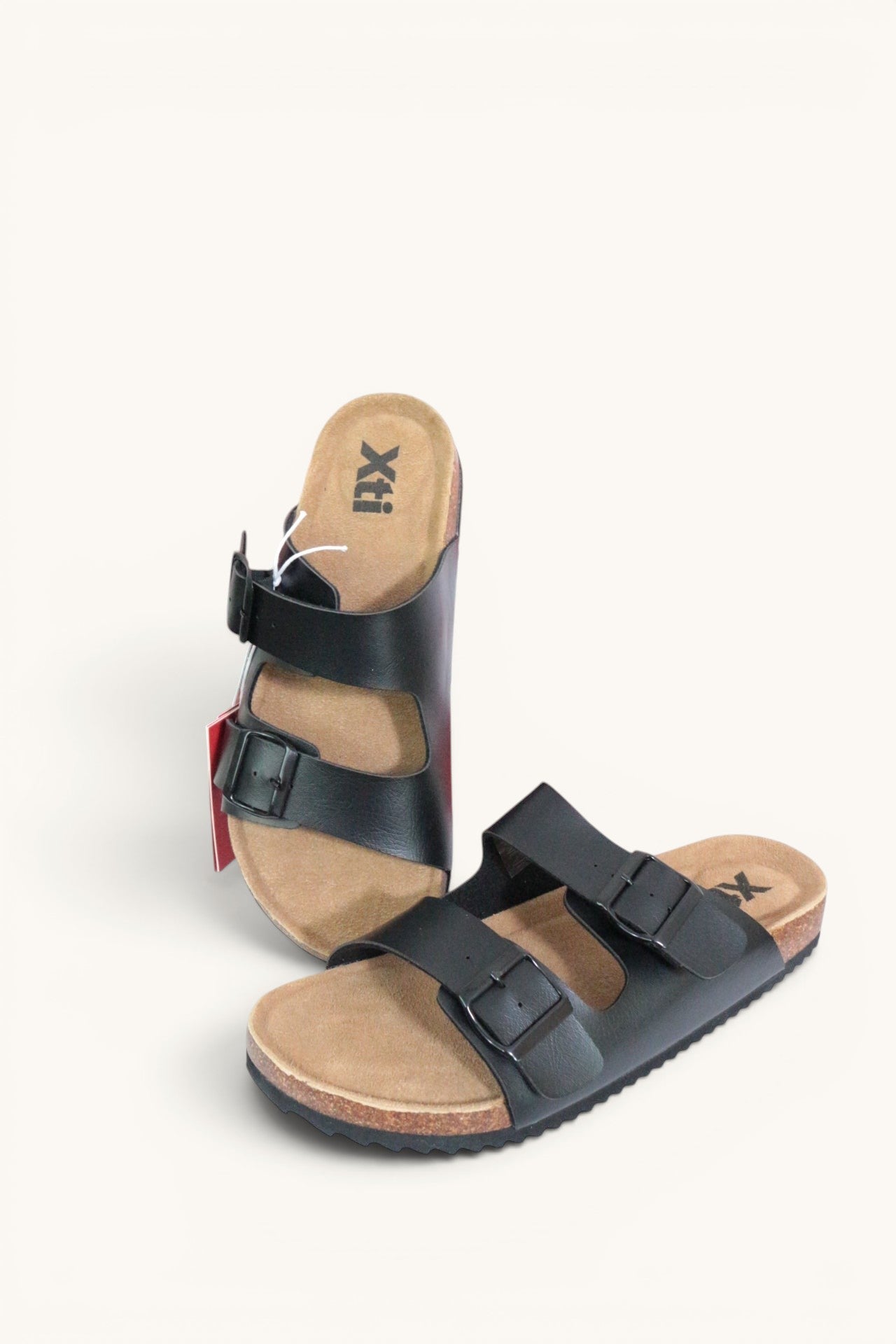 Sandales anatomiques Frippindealz Xti noires pour homme avec double bride réglable et semelle en liège confortable