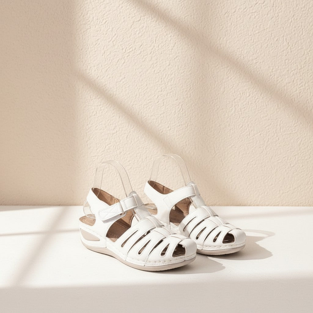 Sandales blanches Frippindealz en simili cuir avec design tressé ajouré et semelle compensée confortable