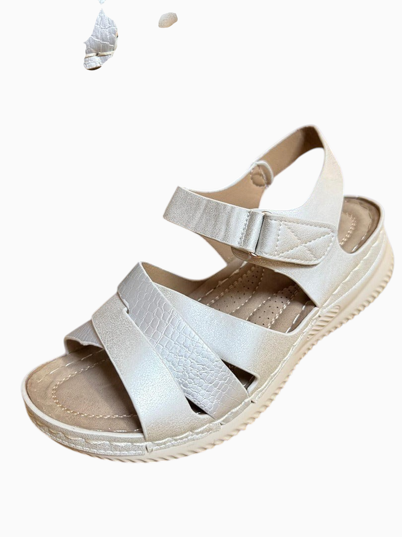 Sandales compensées Frippindealz NM crème à brides croisées effet crocodile et semelle plateforme crantée