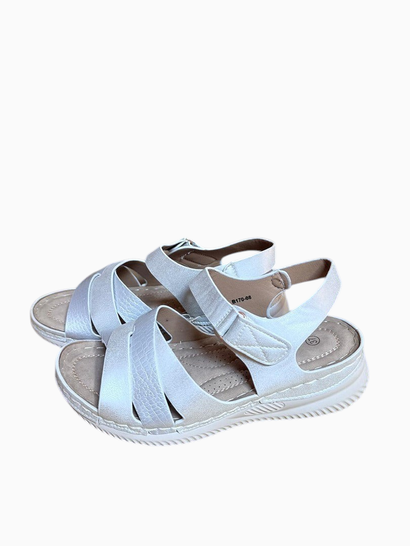 Sandales Frippindealz NM crème à plateforme crantée, brides croisées texturées effet crocodile et fermeture velcro