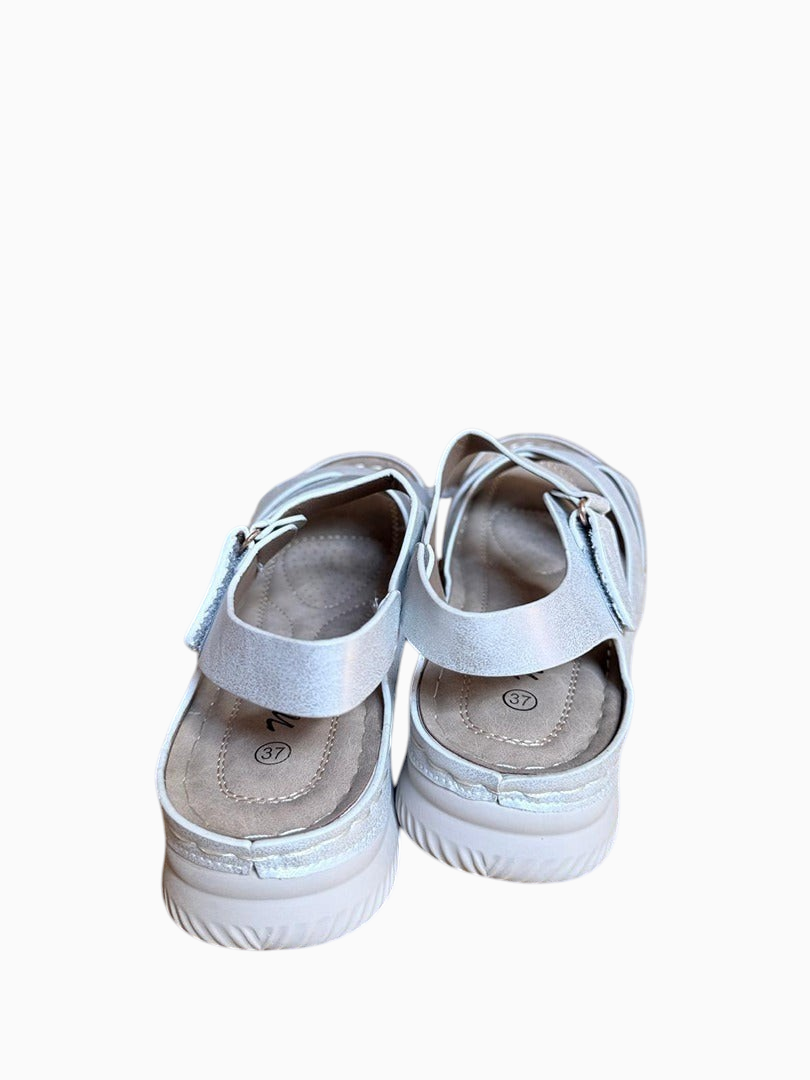 Sandales compensées Frippindealz NM crème à brides croisées texturées et semelle plateforme crantée, vue arrière