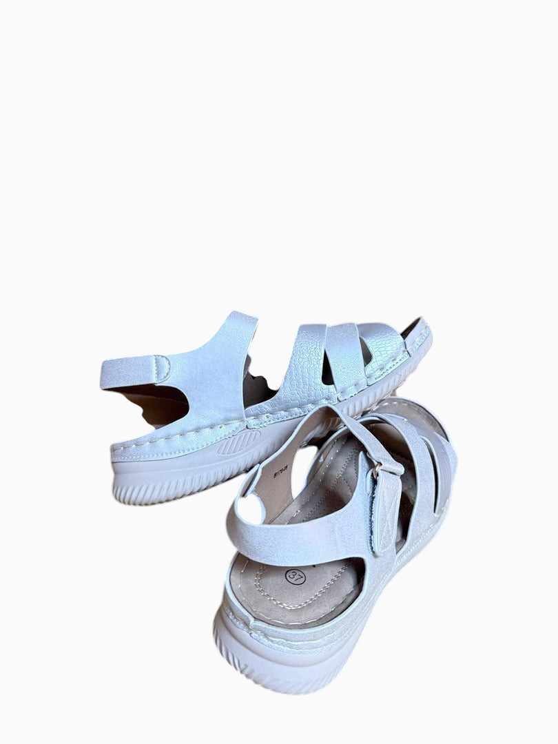 Sandales compensées Frippindealz NM crème à brides croisées texturées effet crocodile et semelle plateforme crantée