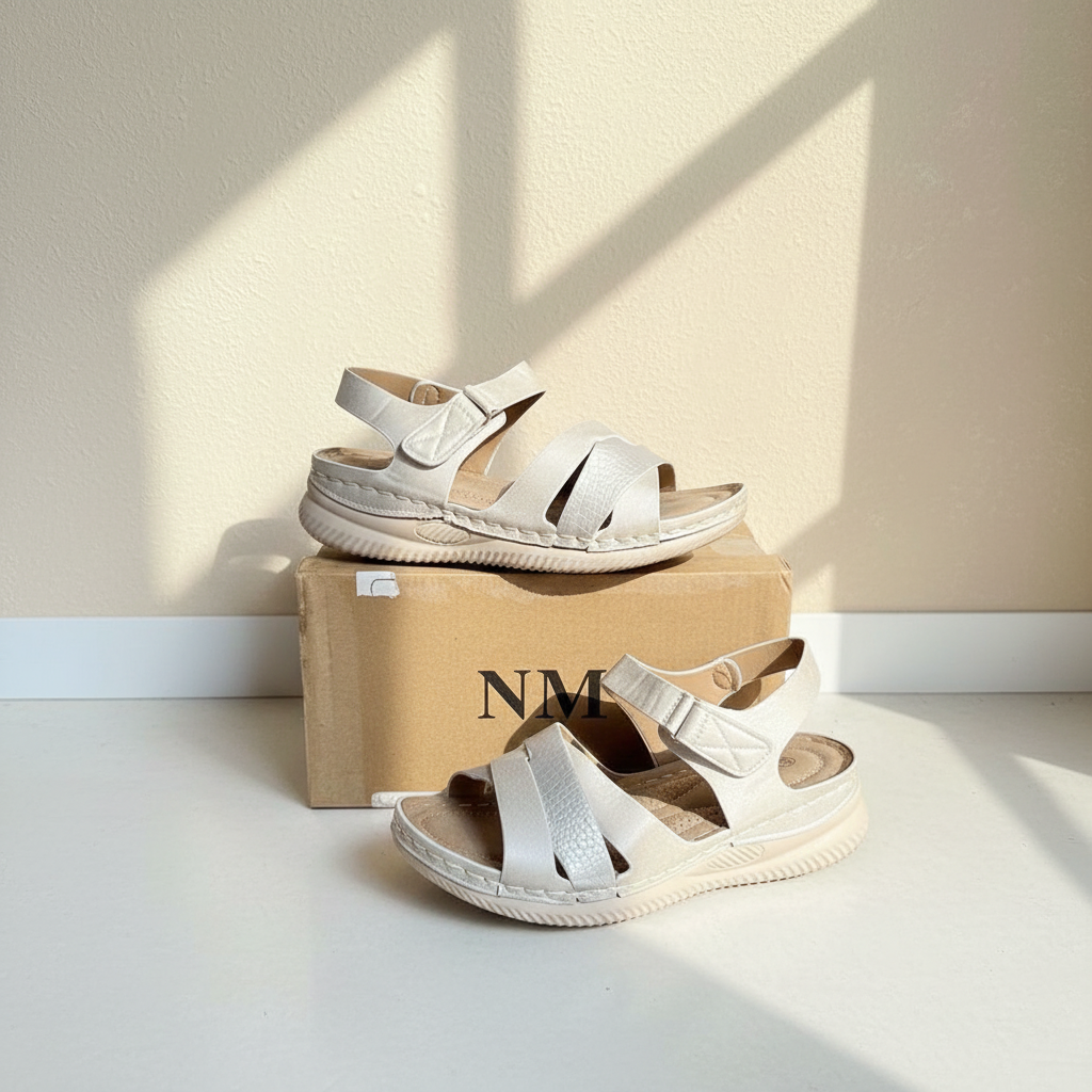 Sandales compensées Frippindealz NM crème à brides croisées texturées et semelle plateforme crantée