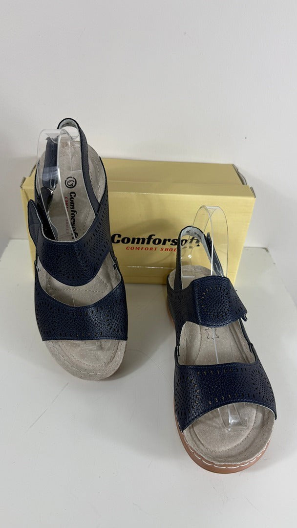 Sandales Frippindealz Comfortsoft bleu marine en simili cuir avec brides ajourées et semelle intérieure nubuck