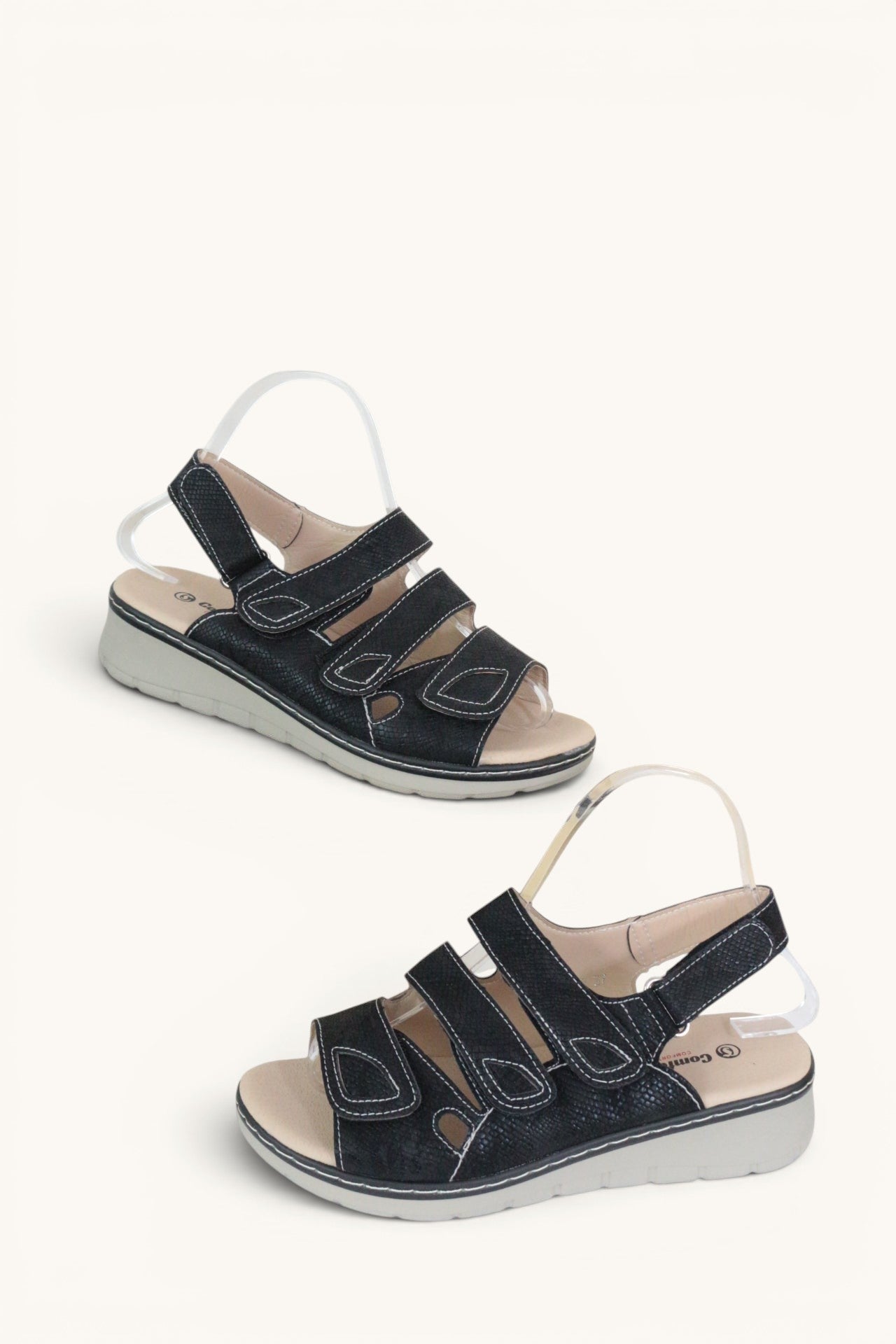 Sandales confort femme Frippindealz noires à brides scratch ajustables et semelle compensée légère