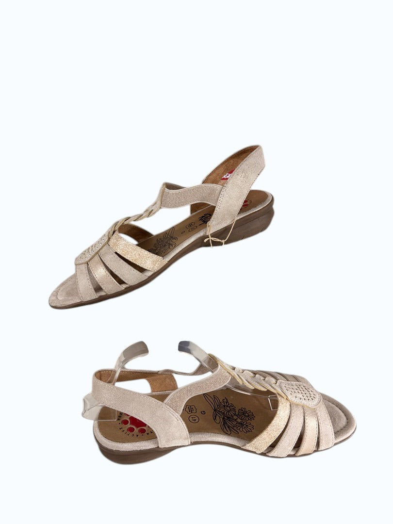 Sandales Frippindealz Relife beiges en cuir avec brides tressées, strass et semelle confort Soft Reflex