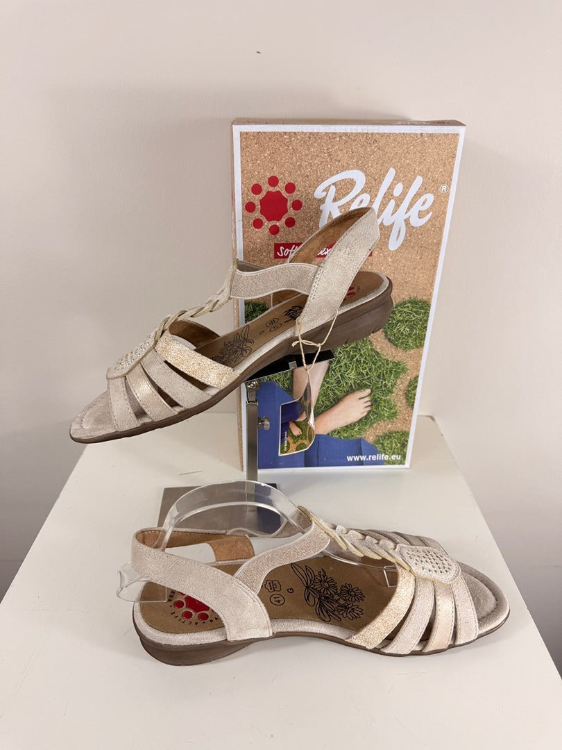 Sandales Frippindealz Relife beiges en cuir avec brides tressées, strass et semelle confort Soft Reflex