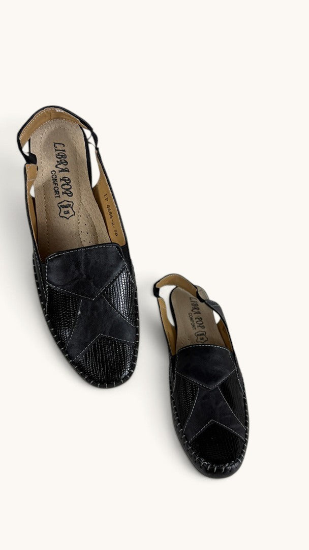 Sandales Frippindealz LIBRA POP noires en cuir avec bride élastique et détails texturés sur le dessus