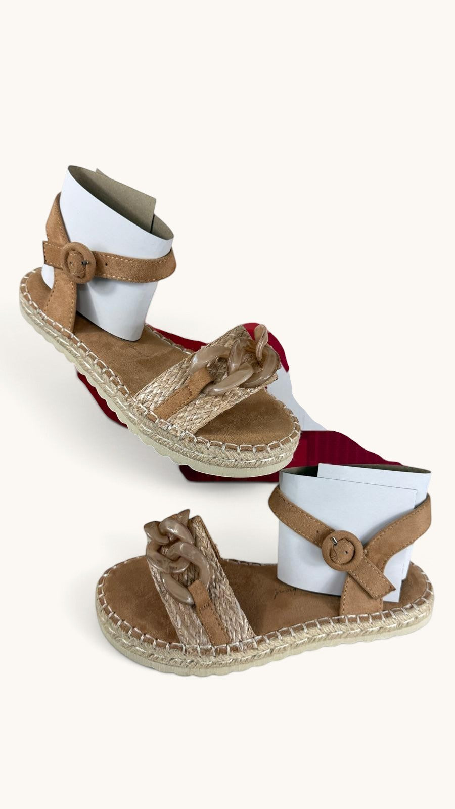 Sandales espadrilles Frippindealz XTI crème à plateforme, bride cheville et détail maillon décoratif