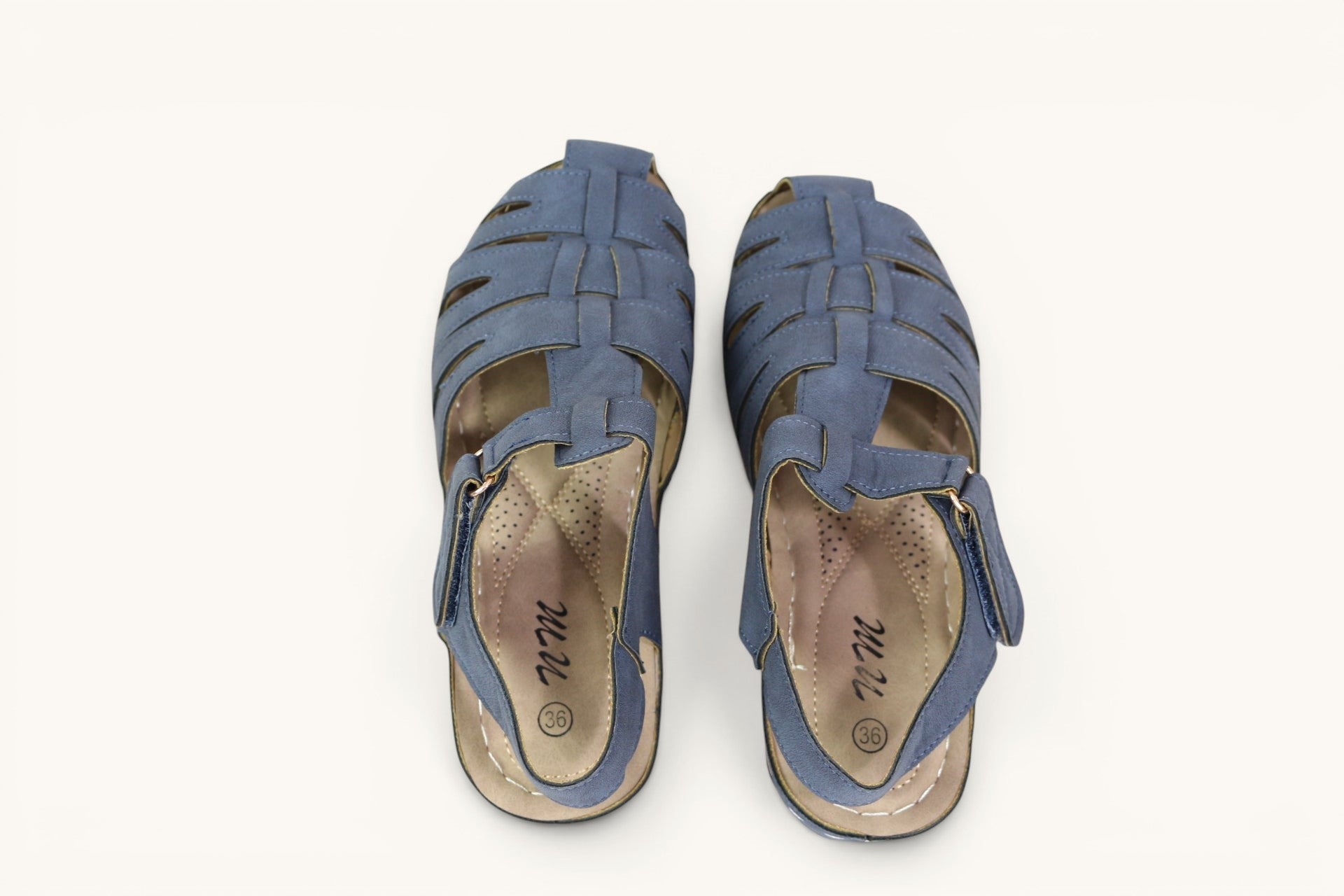 Sandales confort femme Frippindealz bleu marine à design ajouré et bride auto-agrippante, semelle compensée légère