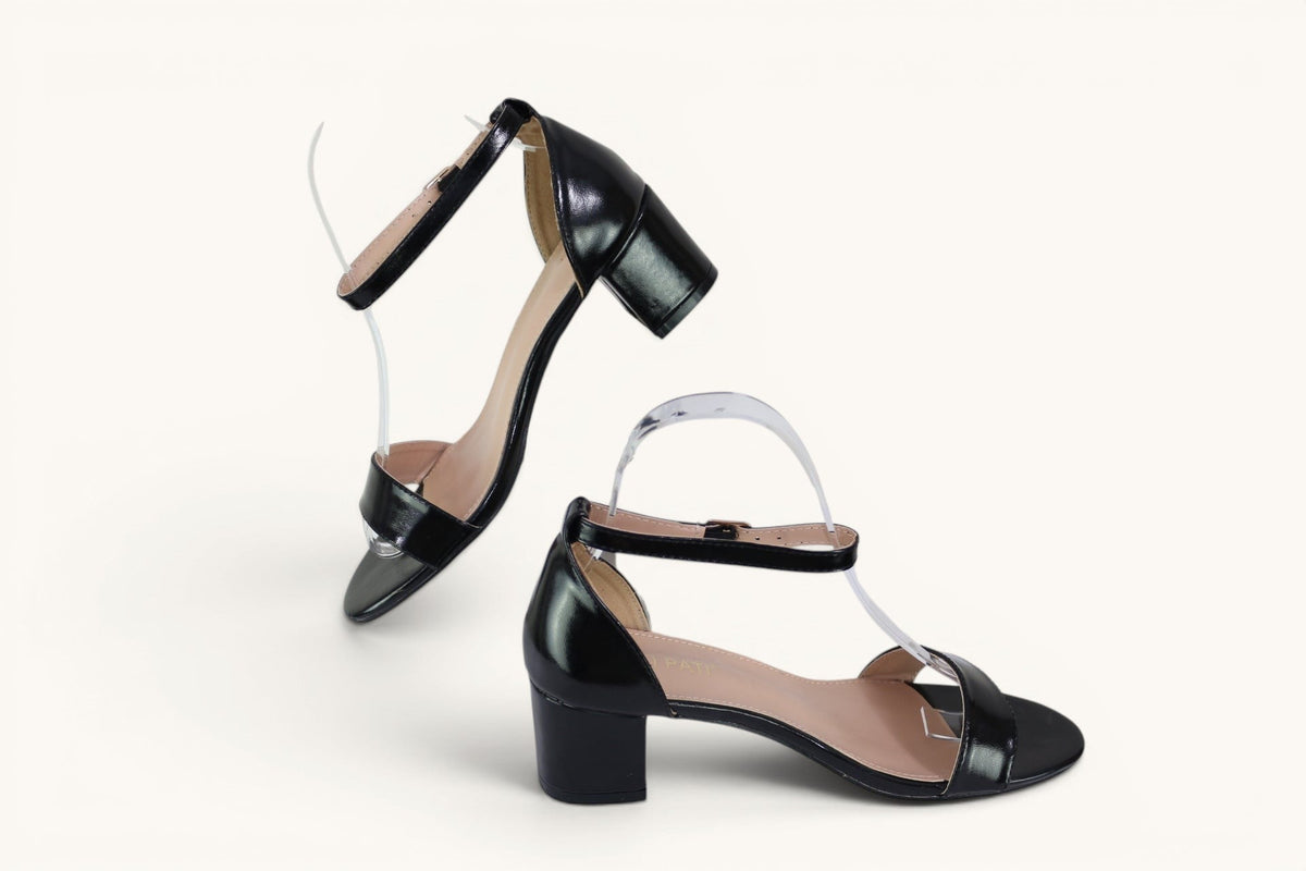 Sandales femme Frippindealz Poti Pati noires à talon bloc avec bride cheville réglable et design minimaliste chic