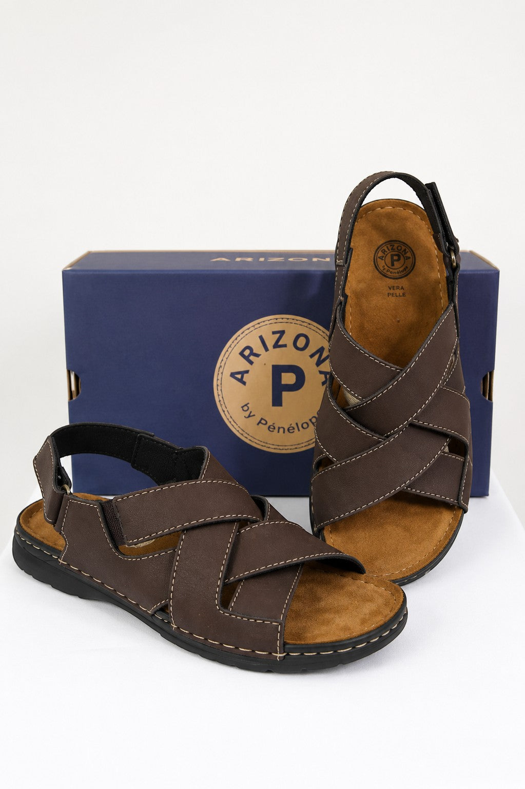 Sandales homme Frippindealz Arizona by Patrizia marron à brides croisées, semelle souple et bride arrière élastiquée