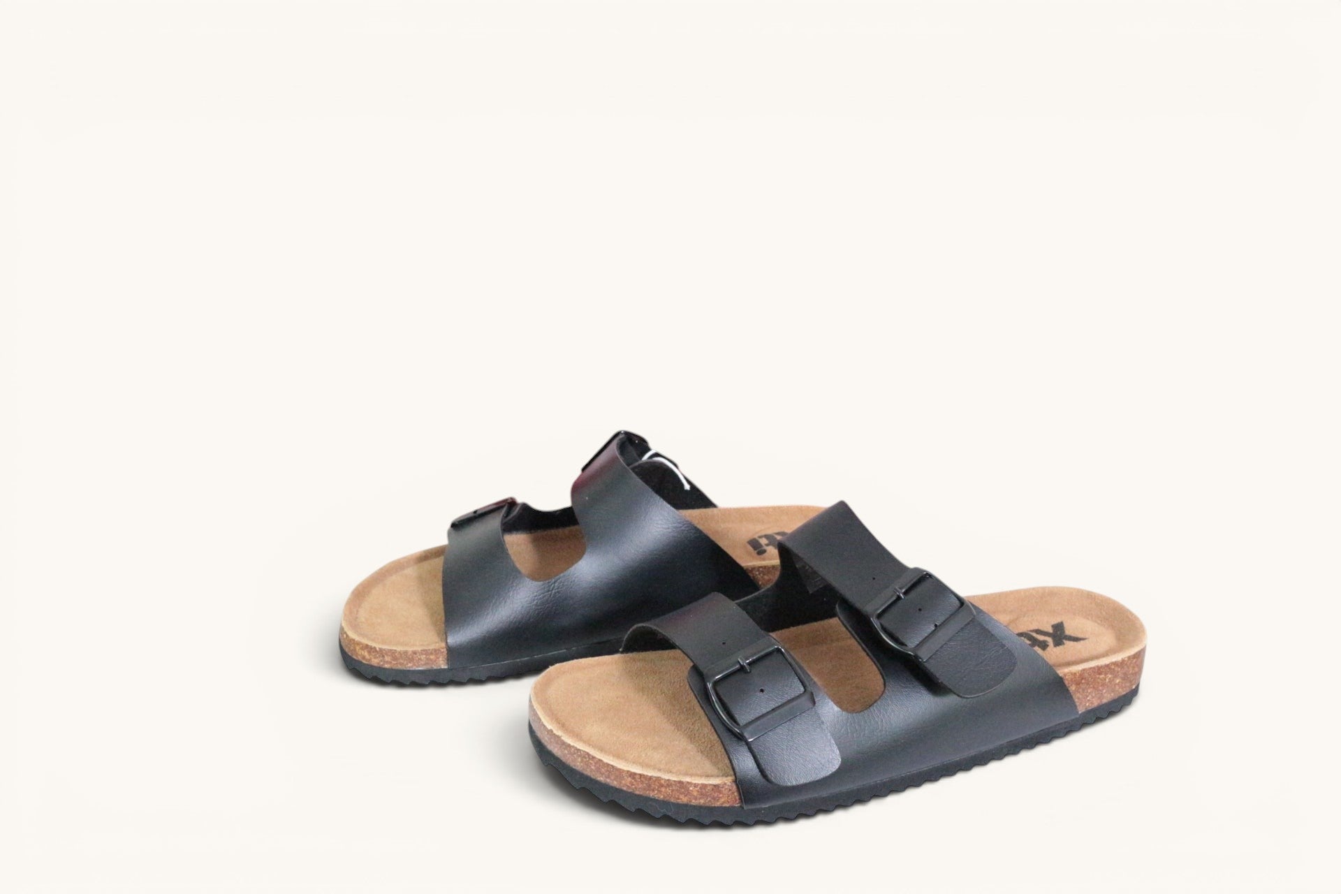 Sandales anatomiques Frippindealz Xti noires pour homme avec double bride réglable et semelle en liège confortable
