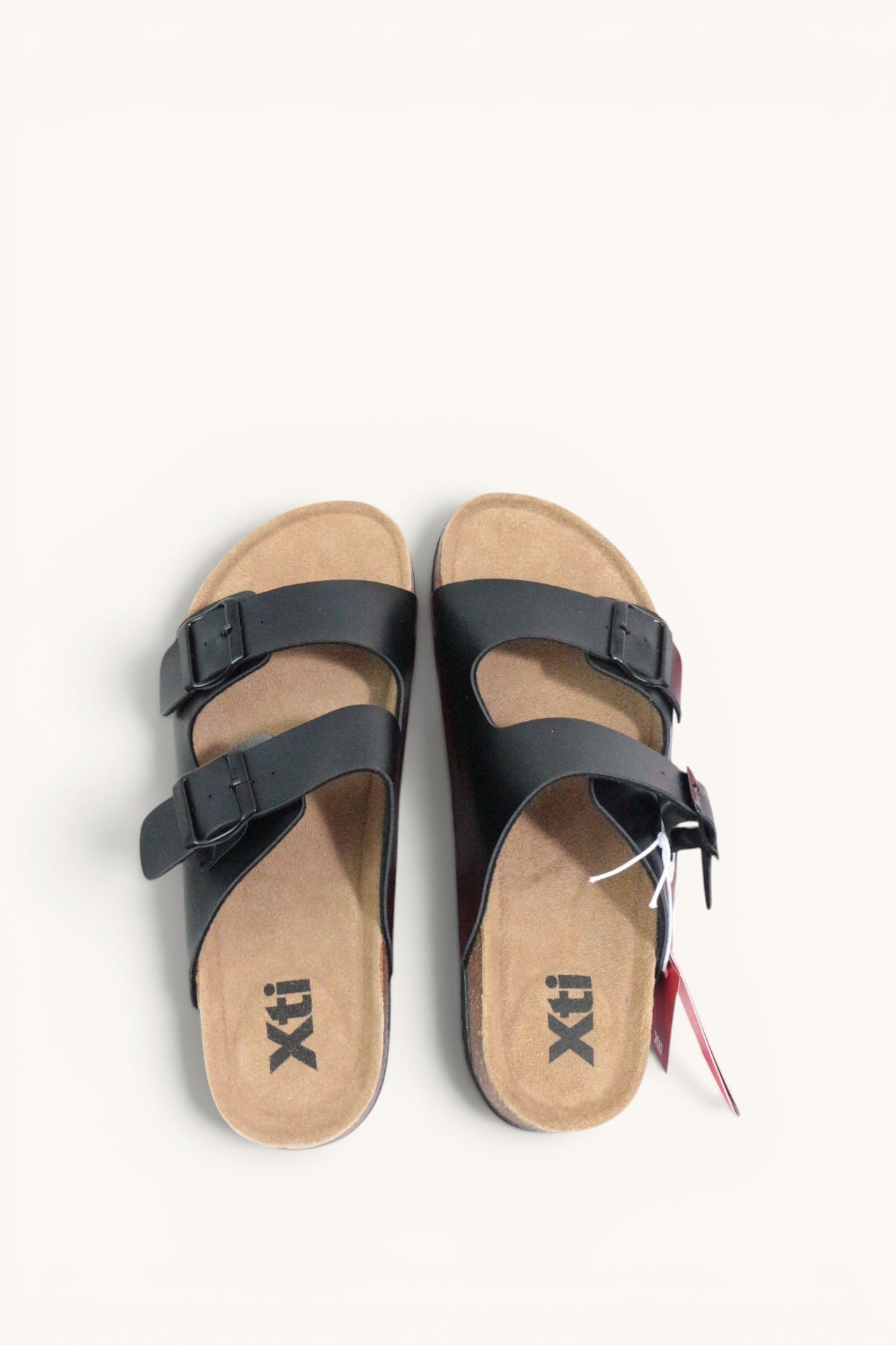 Sandales anatomiques Frippindealz Xti noires pour homme avec double bride réglable et semelle en liège confortable