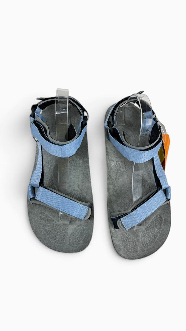 Sandales de randonnée Frippindealz LIZARD Super Hike bleu clair et grises avec semelle en cuir et brides velcro