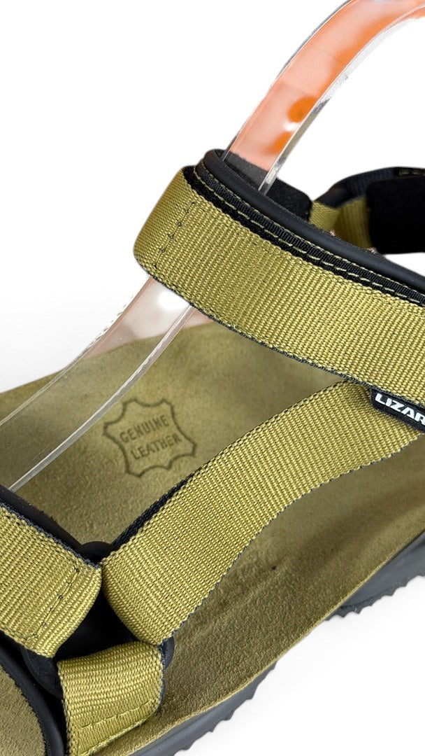 Sandales de randonnée Frippindealz Lizard Super Hike kaki en textile et cuir véritable avec brides réglables