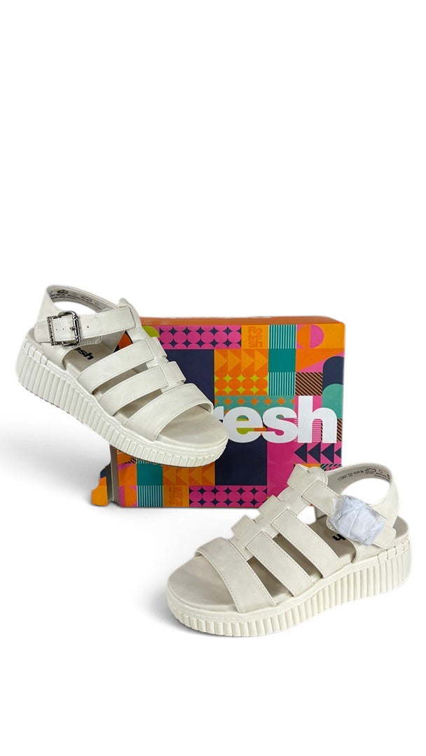Sandales plateforme blanches Frippindealz Refresh en simili cuir style spartiate avec semelle crantée et boucle