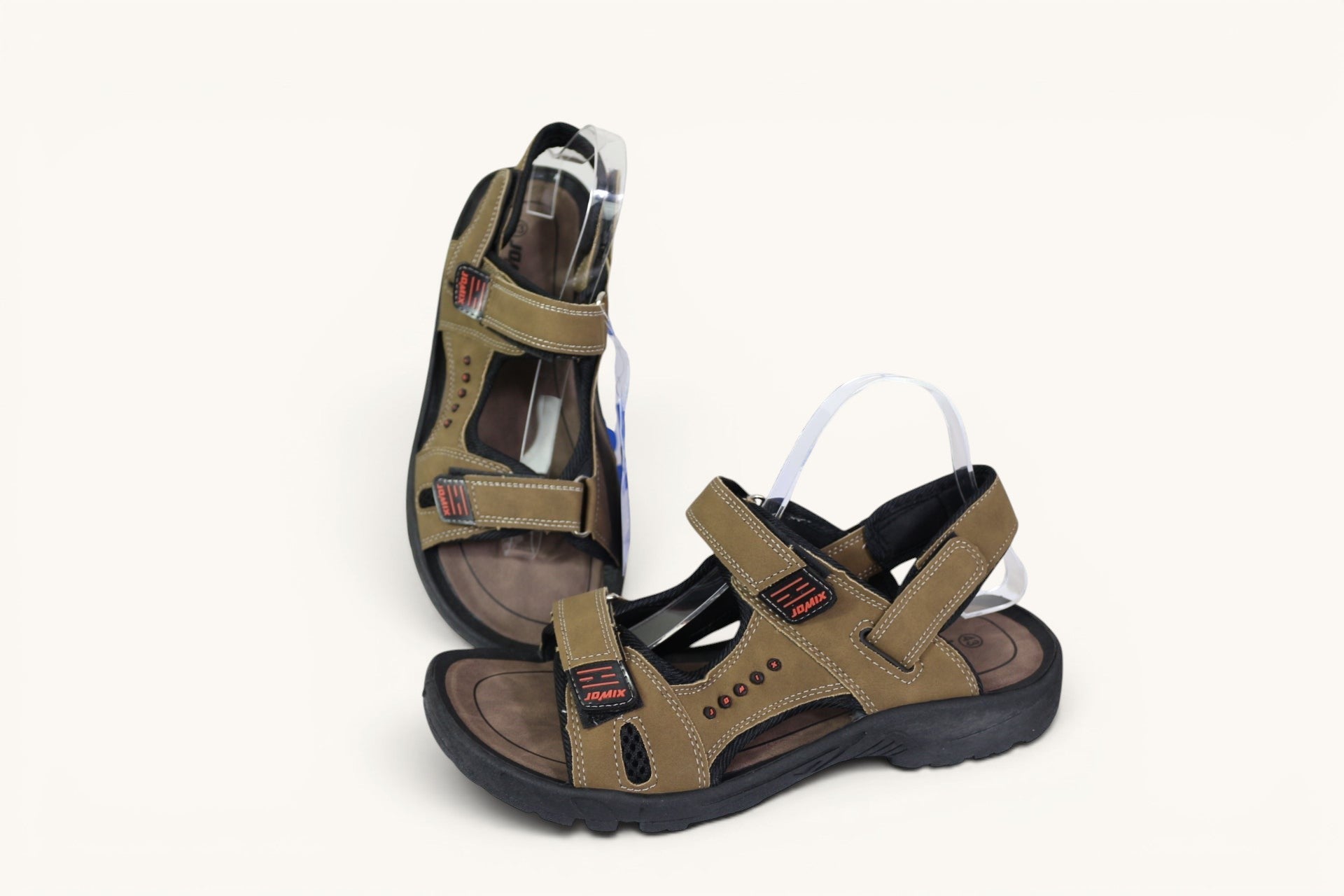 Sandales de randonnée Frippindealz Jomix pour homme en cuir beige avec brides ajustables et semelle crantée noire