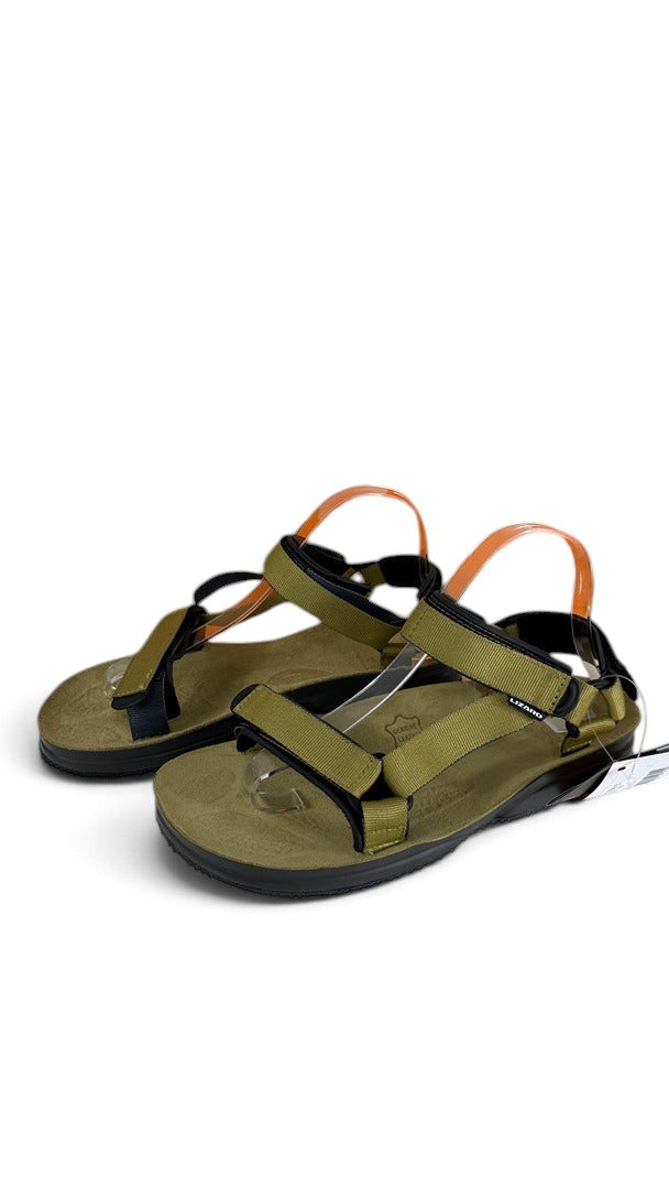 Sandales de randonnée Frippindealz LIZARD Super Hike kaki en cuir avec semelle Vibram et brides réglables