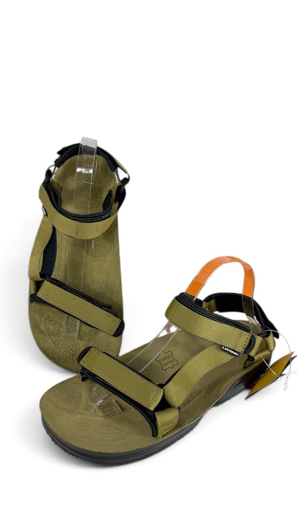 Sandales de randonnée Frippindealz LIZARD Super Hike en cuir kaki avec semelle Vibram et brides réglables