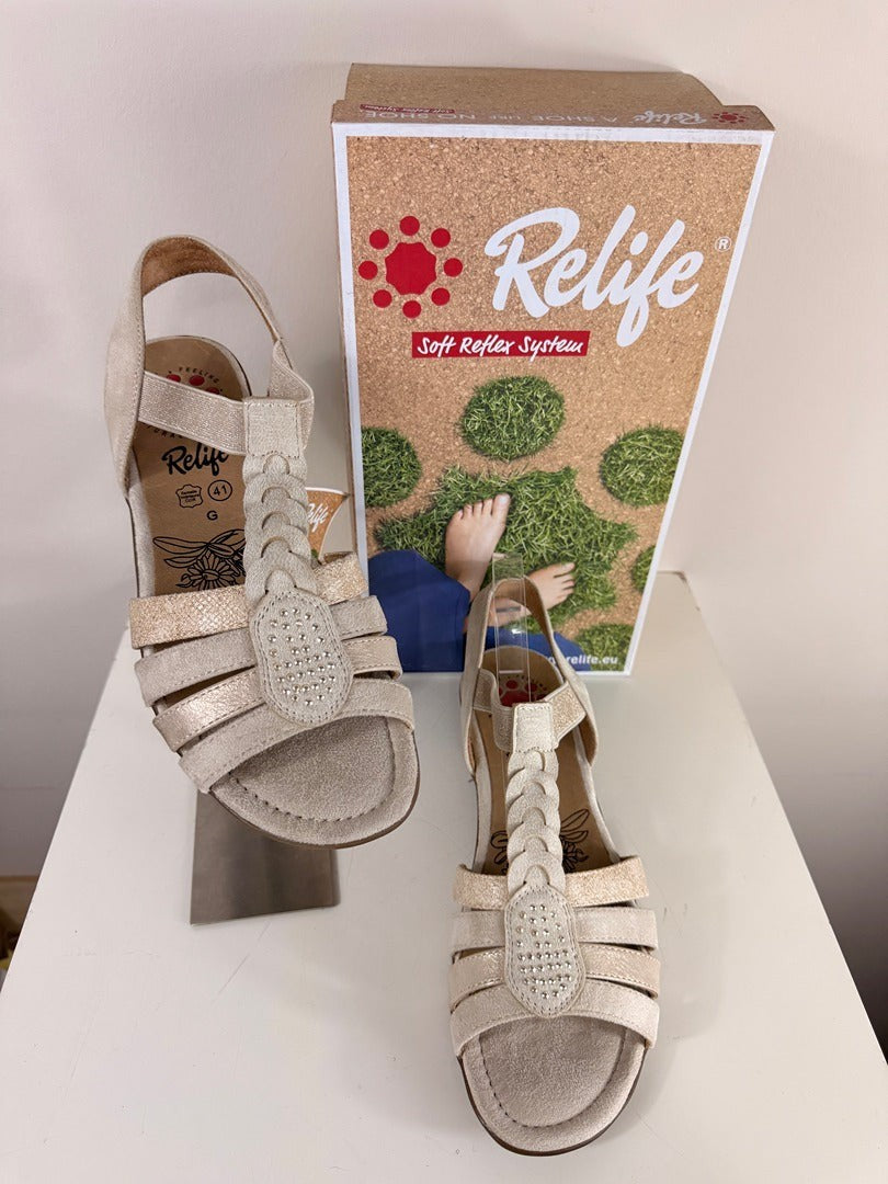 Sandales Frippindealz Relife beiges en cuir avec brides tressées, strass brillants et semelle confort Soft Reflex