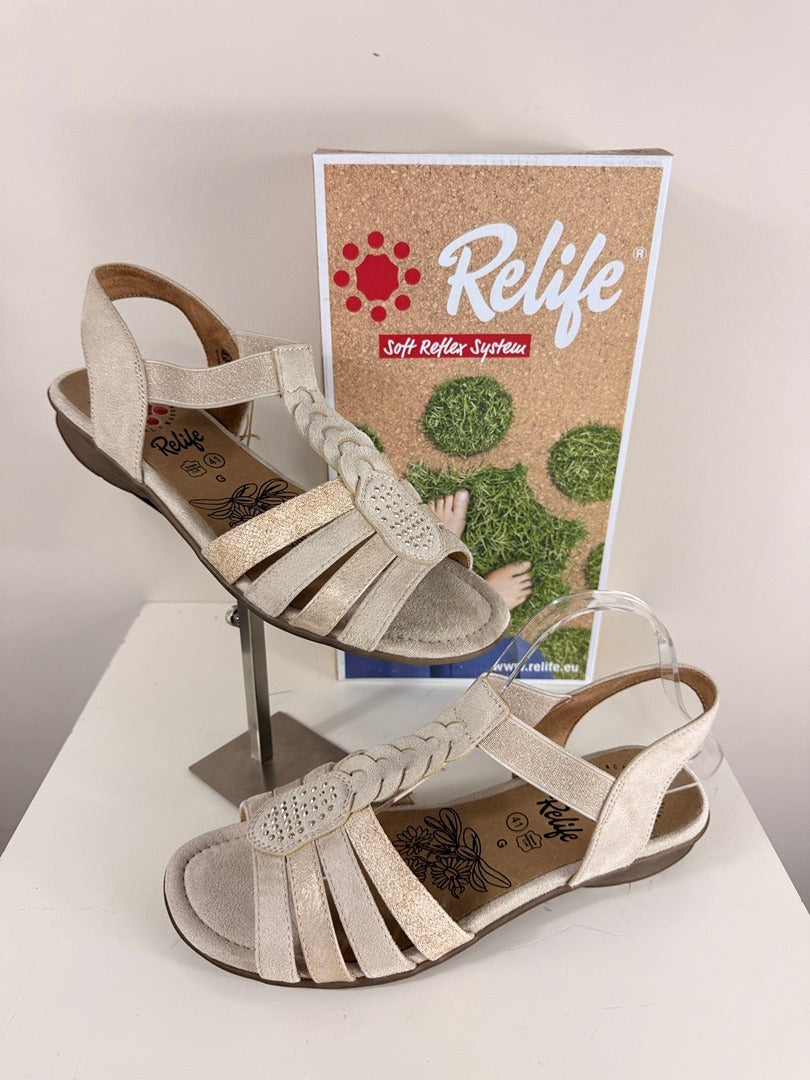 Sandales Frippindealz Relife beiges en cuir avec brides tressées, strass et semelle confort Soft Reflex