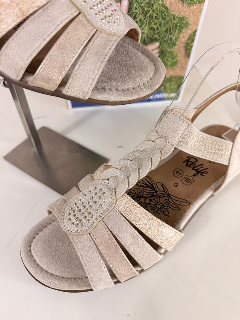 Sandales Frippindealz Relife beiges en suédine avec bride tressée, strass brillants et semelle intérieure en cuir