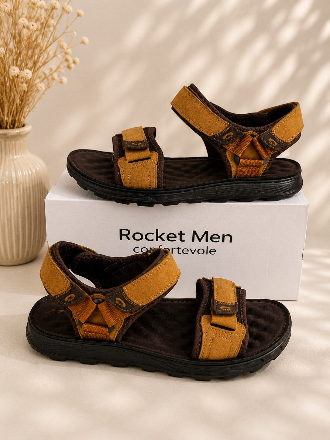 Sandales Frippindealz Rocket Men marron en cuir synthétique avec brides ajustables et semelle ergonomique