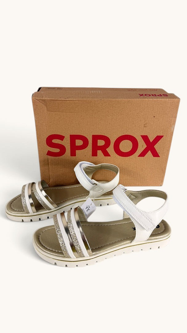 Sandales Frippindealz Sprox pour fille en cuir synthétique blanc et doré avec brides pailletées et semelle crantée