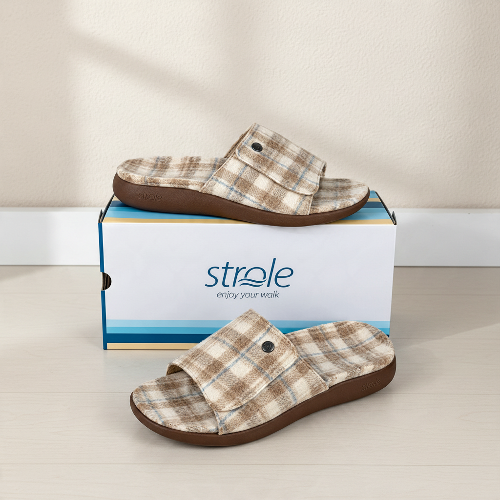 Sandales Frippindealz Strole Den Tartan beige et marron à motif écossais avec semelle confortable et boîte d'origine