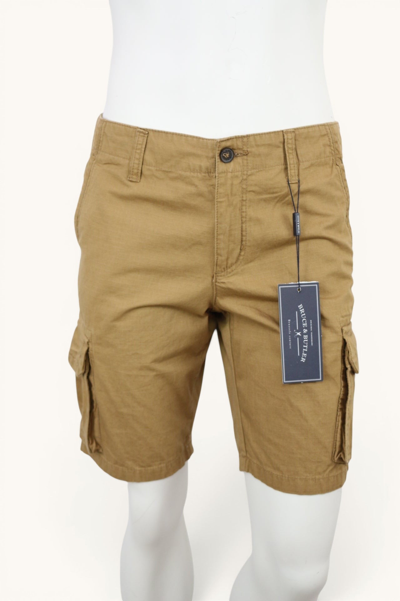 Short cargo homme Frippindealz Bruce & Butler en coton couleur Dark Sand avec poches latérales, neuf avec étiquette.