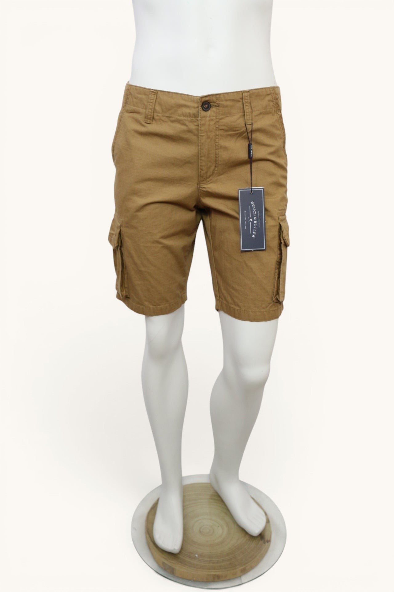Short cargo homme Frippindealz Bruce & Butler en coton couleur Dark Sand avec poches latérales, neuf avec étiquette
