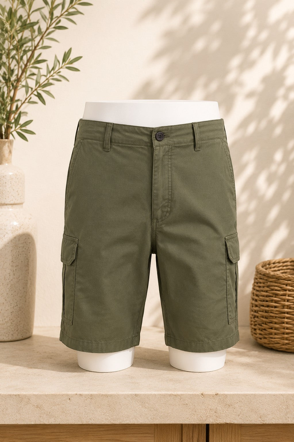 Short cargo homme Frippindealz Dockers kaki olive en coton stretch, coupe relaxed fit avec poches latérales à rabat.