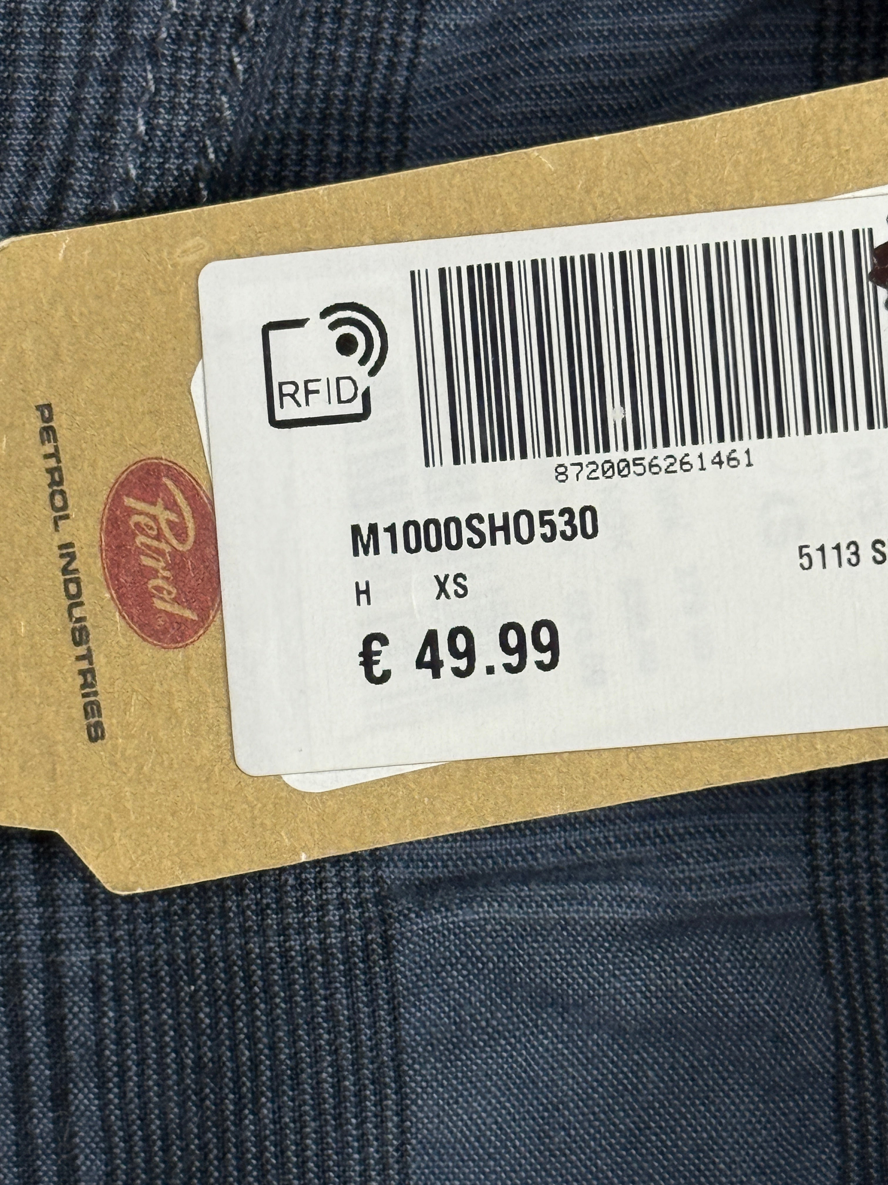 Short cargo Frippindealz Petrol Industries bleu marine à carreaux en coton stretch, neuf avec étiquette.
