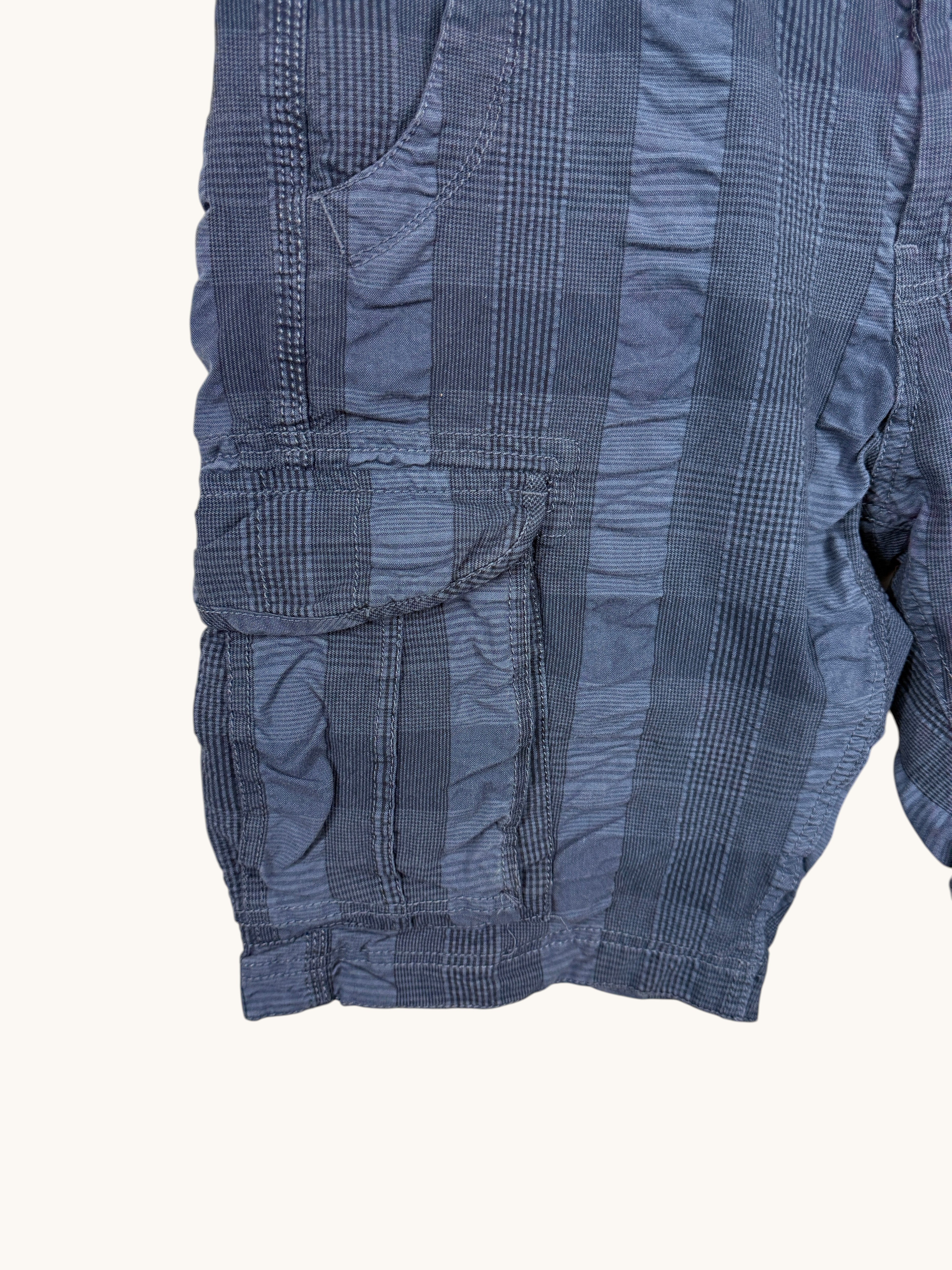 Short cargo Frippindealz Petrol Industries bleu marine à carreaux en coton stretch avec poches latérales utilitaires