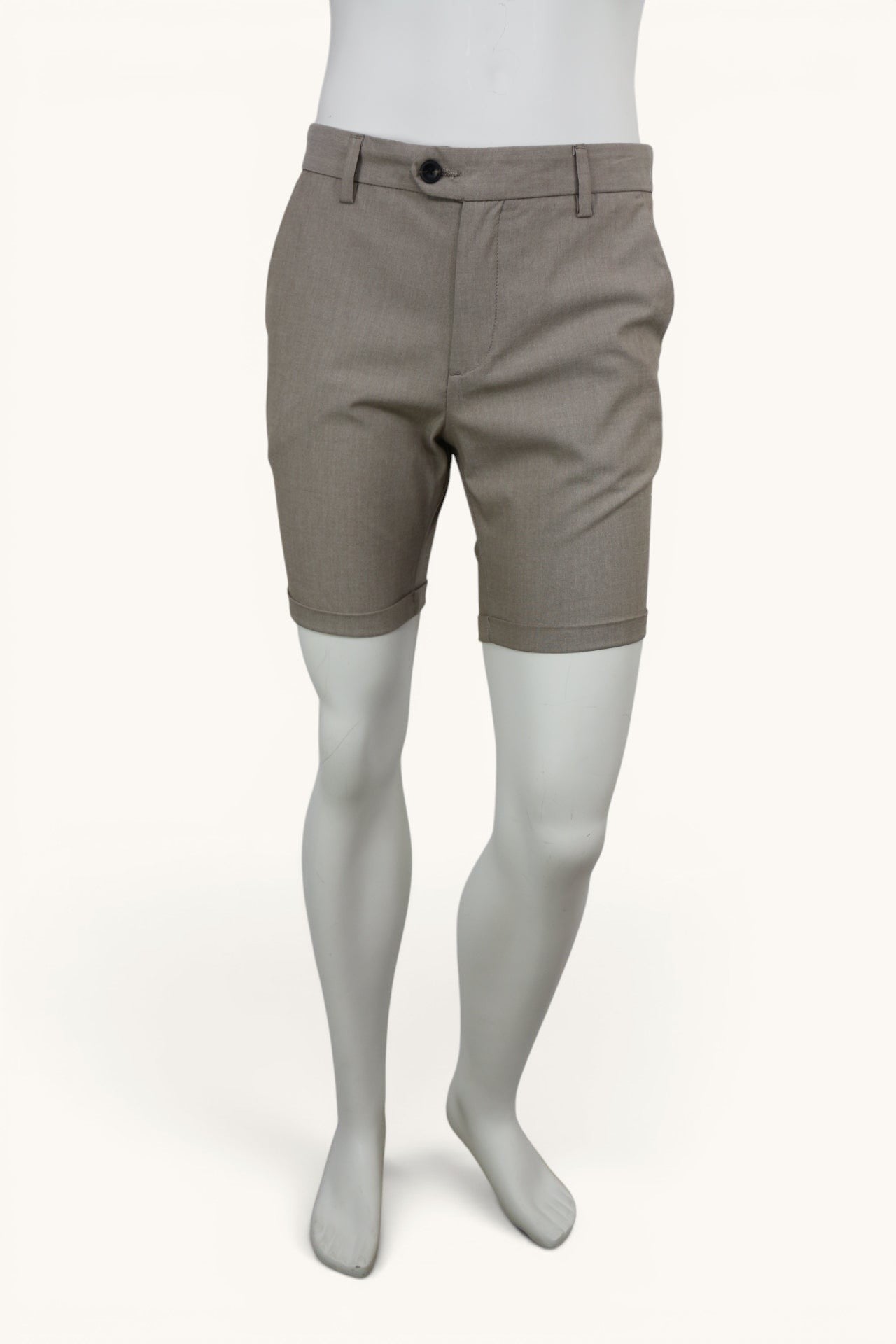 Bermuda chino beige Frippindealz pour homme, coupe regular fit avec revers, style casual chic estival.