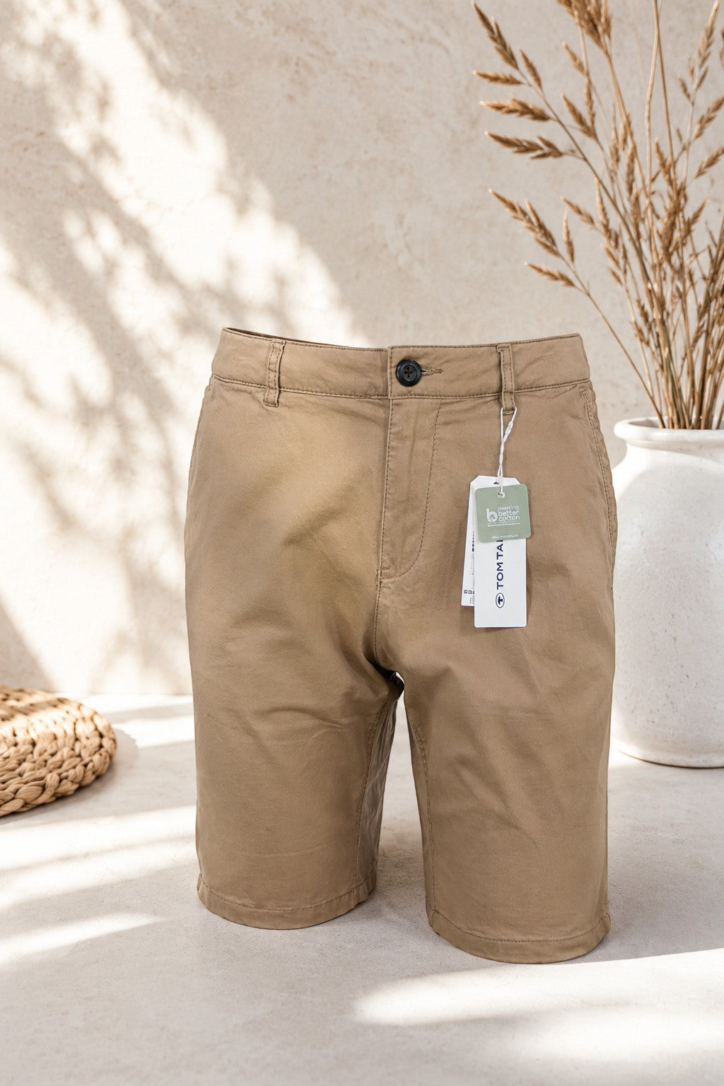Short chino Frippindealz pour homme, coupe slim, couleur beige sable, en coton stretch, neuf avec étiquettes.