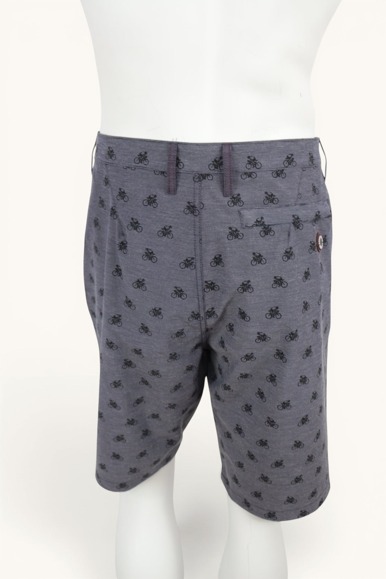 Short chino bleu marine Frippindealz avec imprimé vélos all-over, tissu stretch, taille XL, style casual chic.