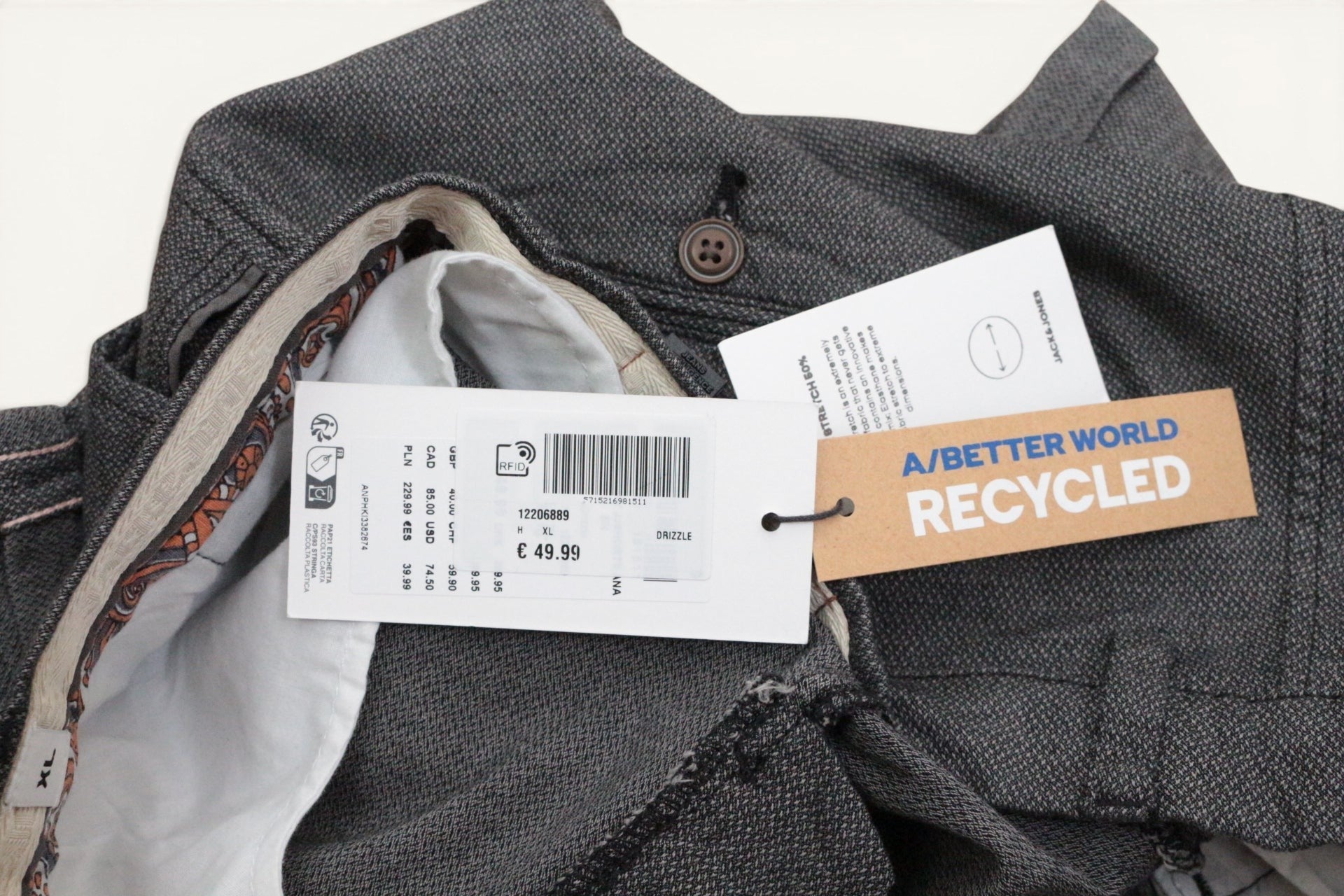 Short chino Frippindealz Jack & Jones gris chiné en coton recyclé slim fit avec étiquettes d'origine