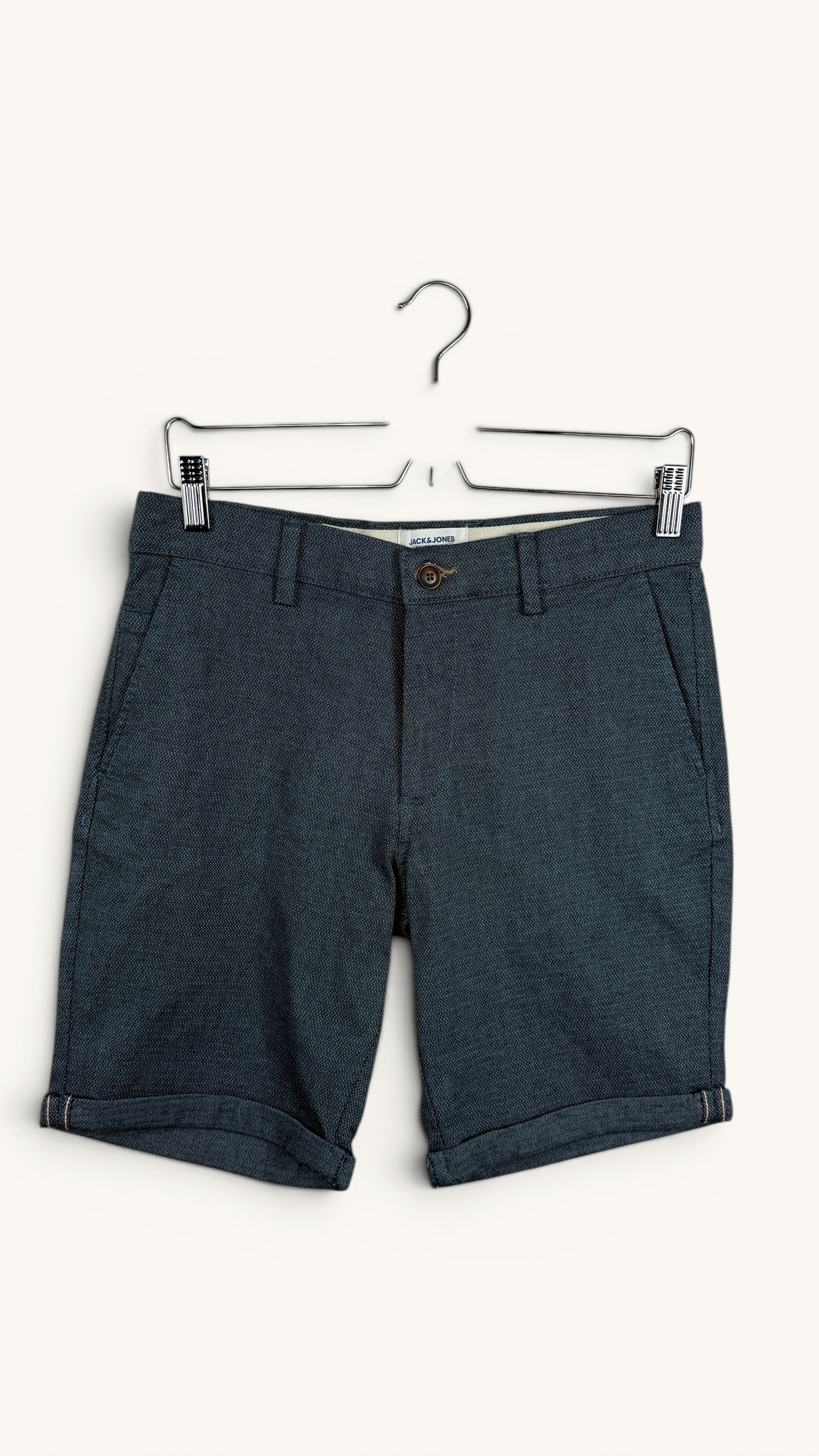 Short chino Frippindealz Jack & Jones gris chiné slim fit en coton recyclé avec revers cousus