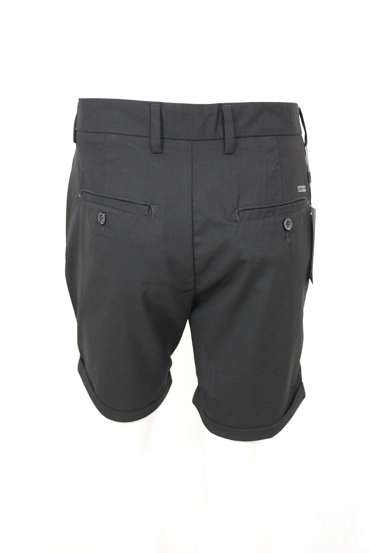 Bermuda chino noir Frippindealz pour homme, coupe regular fit avec poches arrière passepoilées et revers, neuf.