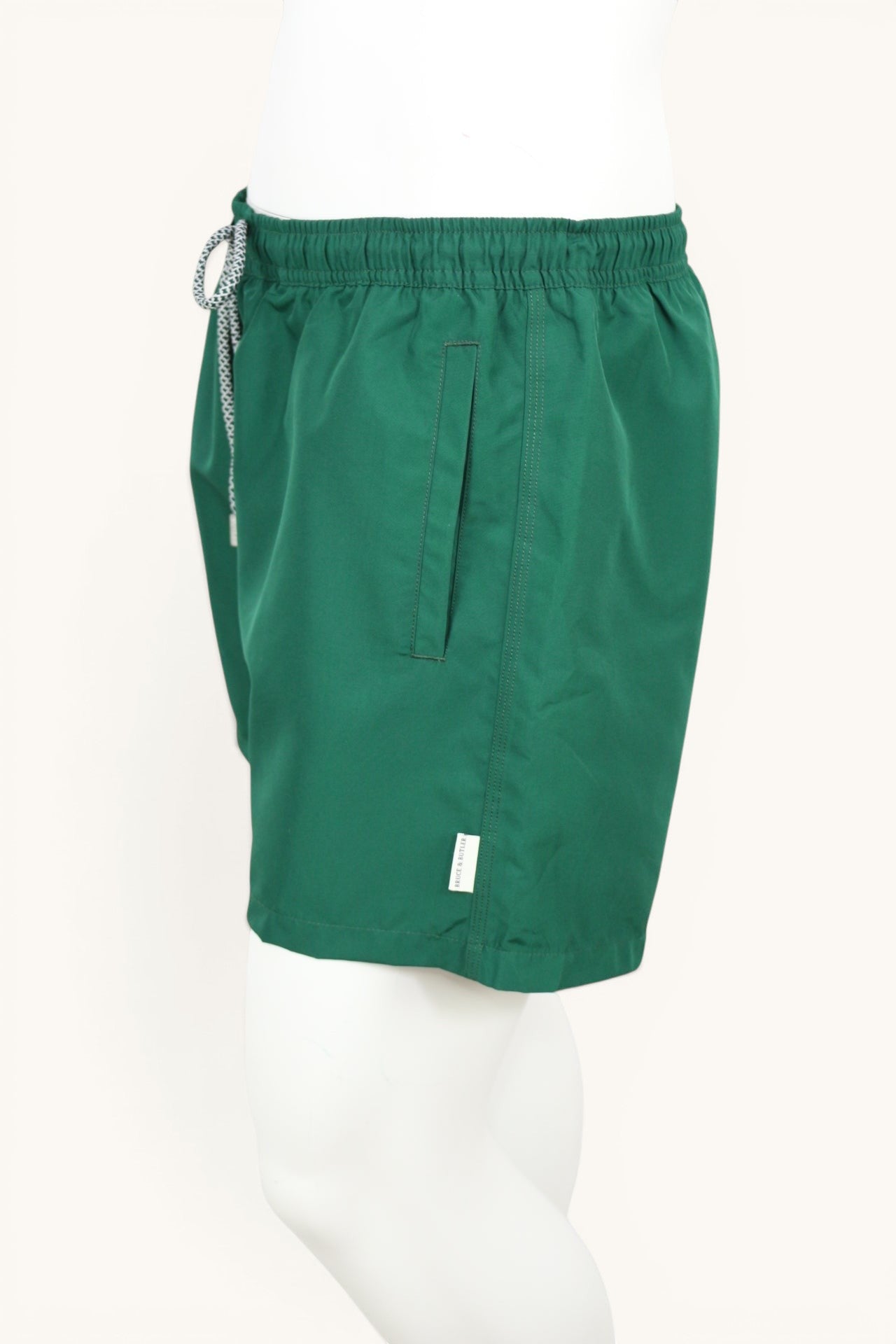 Short de bain Frippindealz Bruce & Butler vert foncé en polyester avec taille élastiquée et cordon contrastant.